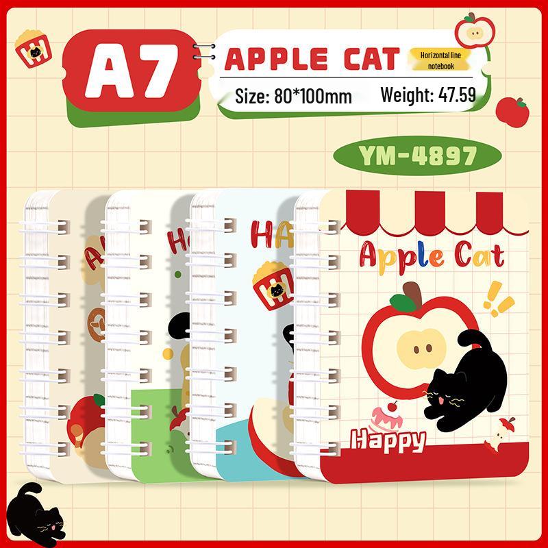 Cartoon Apple A7 Spiral Notebook: Cute Mini Pocket Diary for Primary Students
