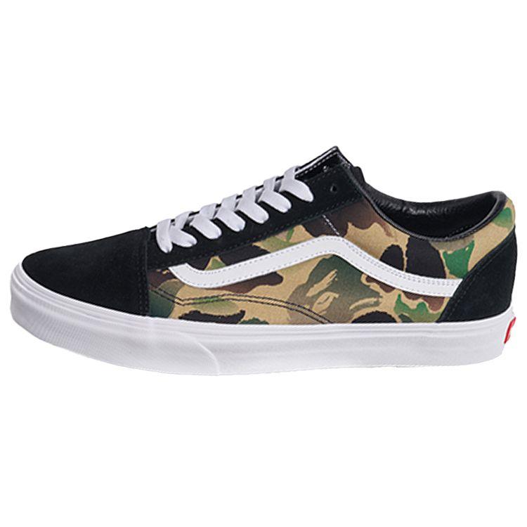 A Bathing Ape X Vans Old Skool Leather Low Top Skate Shoes Black Camouflage Unisex Sneakers VN0A4OE22DR