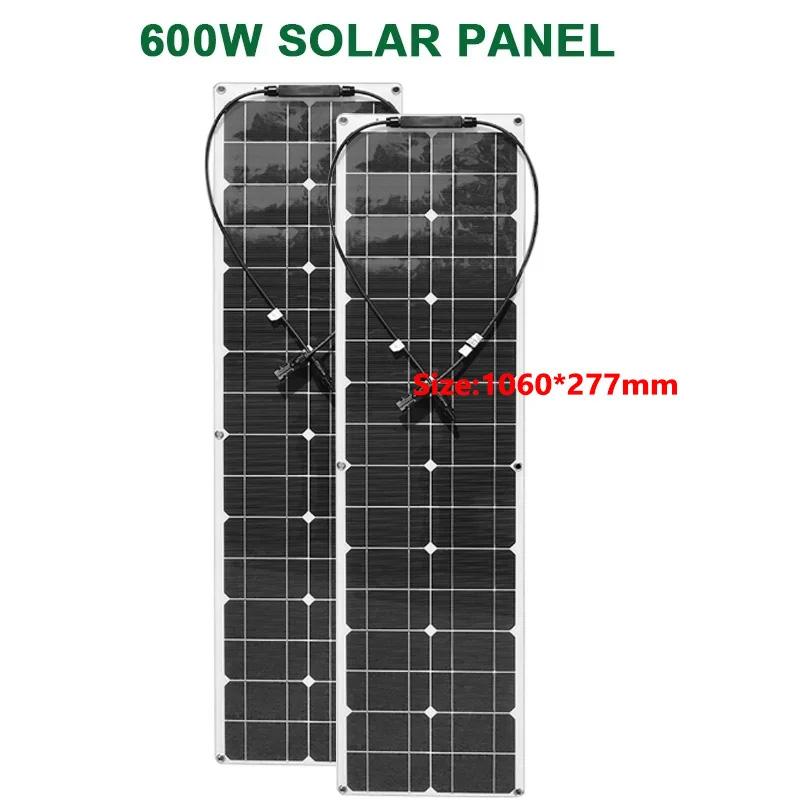 600W 300W Flexible Solar Panel Kit 12V Battery Charger Monocrystalline Cell Solar System For Outdoor Camping Yacht Car RV Boat