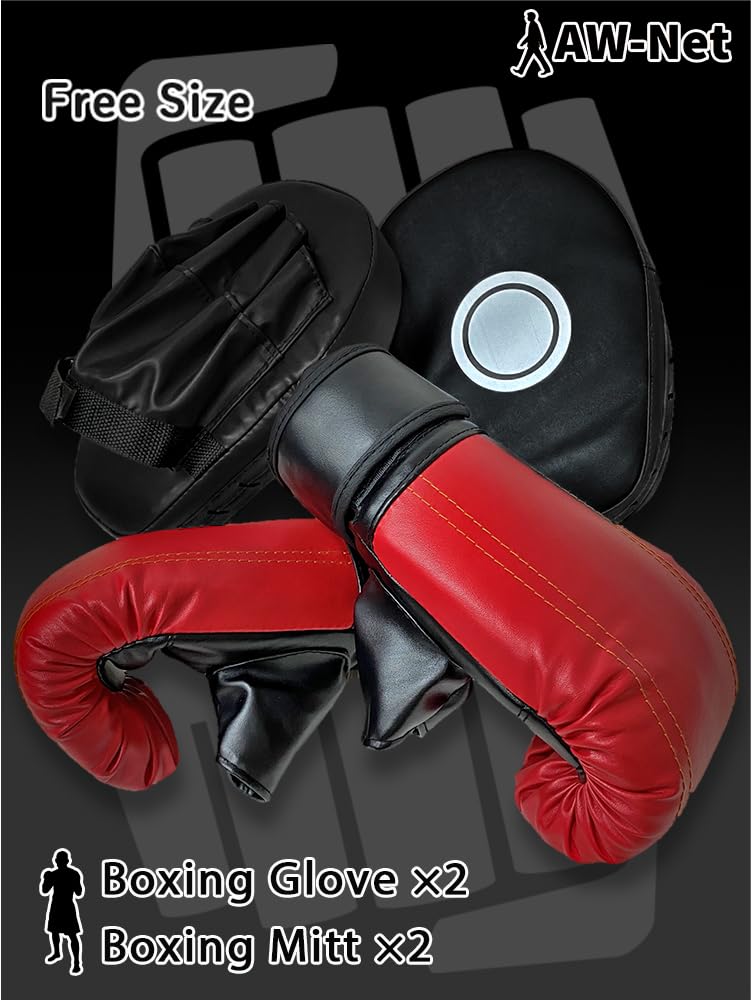 Punching Boxing Boxing Pair Set Gloves Black Mitts, Gloves, Karate, Gloves, Mitts, (Red + Mitts)