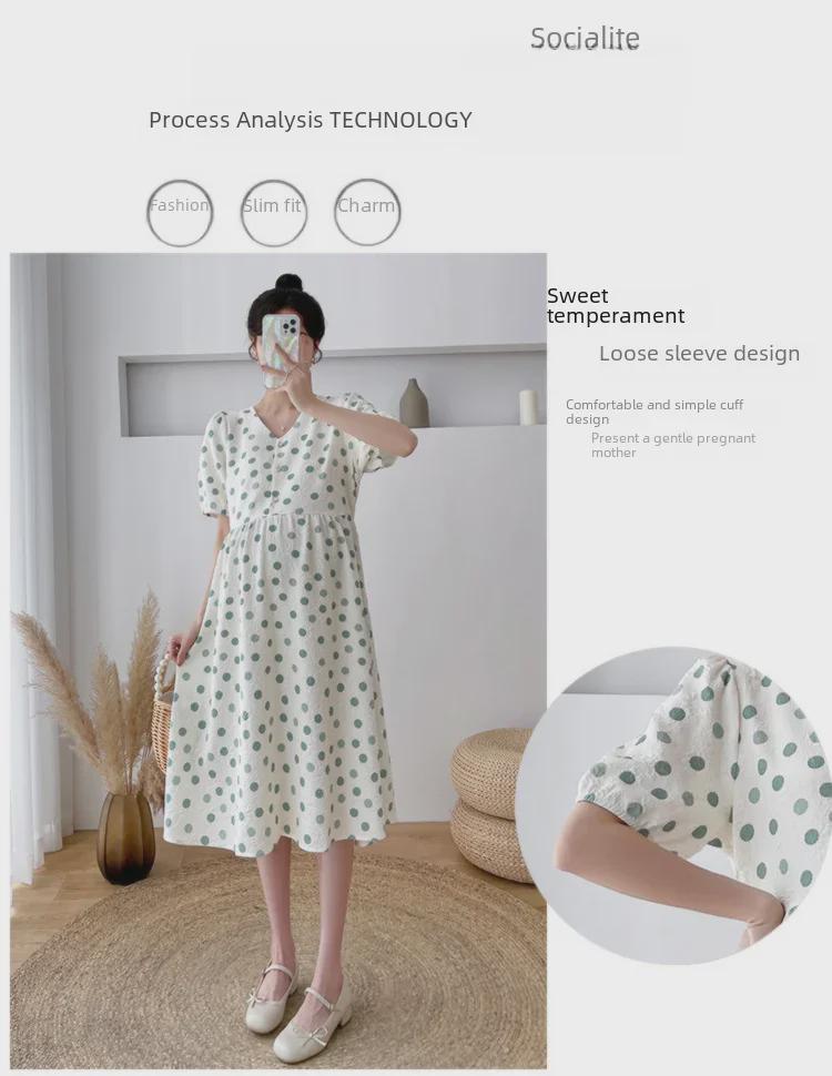 Pregnant Women's Polka Dot Summer Dress - Loose, Plus Size, Slimming Skirt for 2024