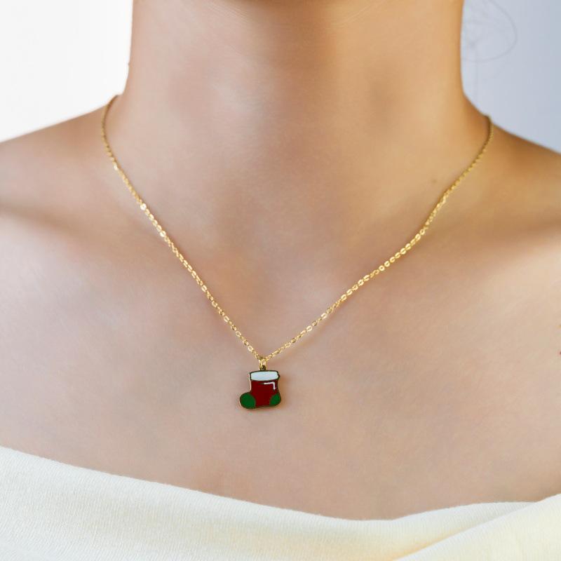Titanium Steel 14K Gold Santa Claus Pendant Necklace - Cute Cartoon Christmas Series