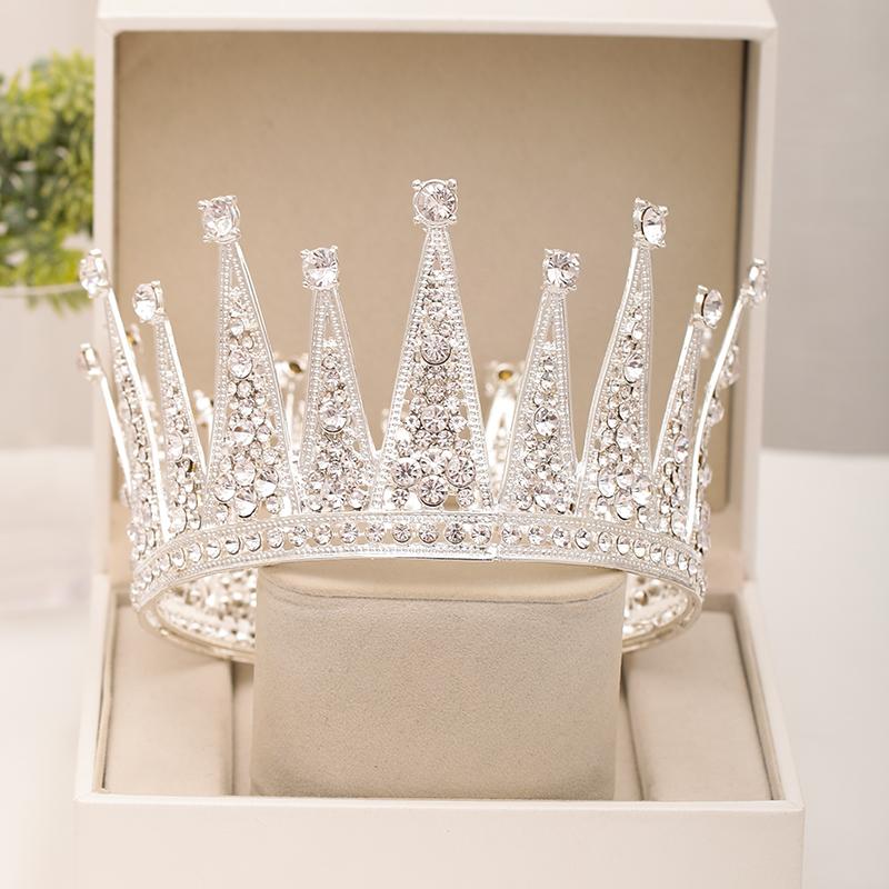 Golden Rhinestone Round Crown Tiara Hair Jewelry Wedding Hair Accessories for Bridal Crown Tiaras  Crystal Rhinestone Crown Gift
