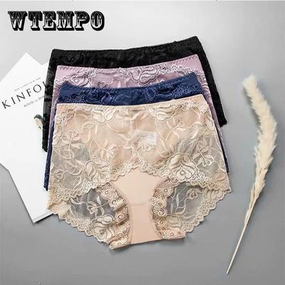 3PCS Large Medium High Waist Lace Pants Women's Traceless Abdominal Contraction Sexy Transparent Women's Triangle Pants Head Summer