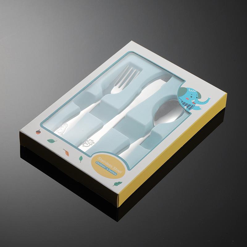 304 Stainless Steel Cartoon Children's Knives, Forks and Spoons Gift Box with Mother and Baby Tableware Dinosaur Bear Western Food