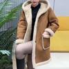 Korean Style Mid-Length Suede Fleece Women's Hooded Lambswool Winter Coat