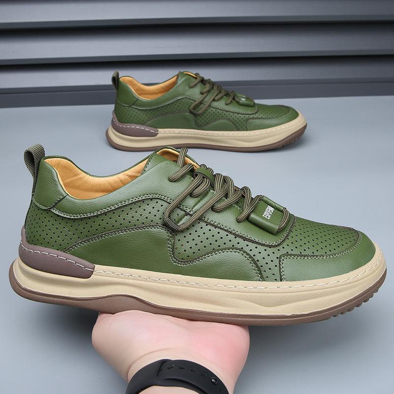 New men's shoes summer hollow soft leather breathable crooked clown shoes trend versatile casual white shoes men's board shoes