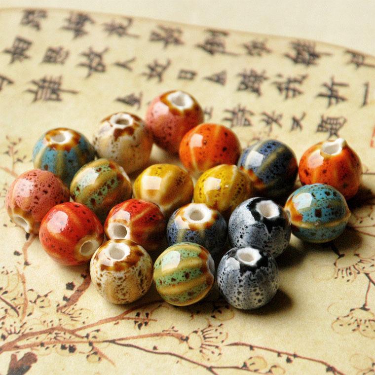 Jingdezhen ceramic jewelry diy Accessories12mm Floral Glazed Watermelon Beads for Making Necklaces and Women's Woven Bracelets Materials