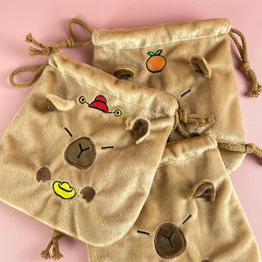 Large Capacity Capybara Plush Drawstring Pouch For Chic And Fun Storage