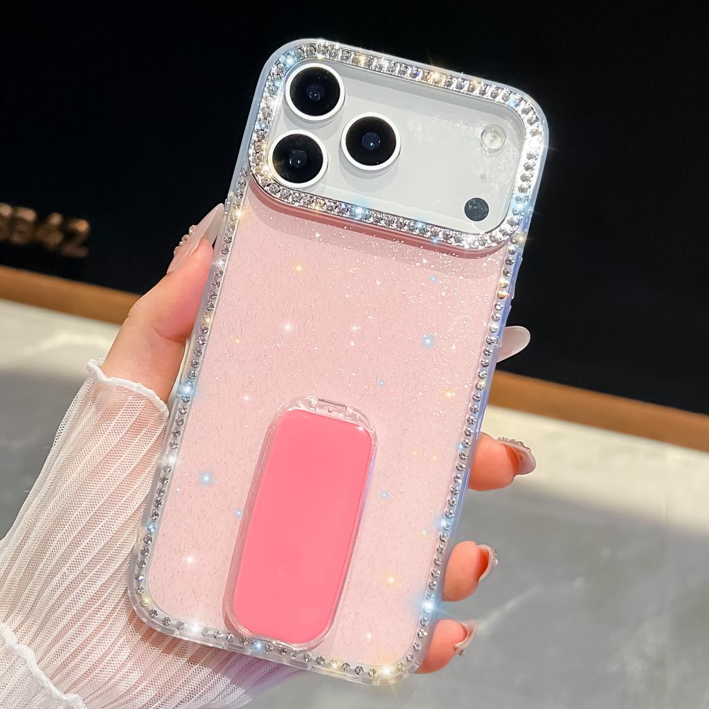 Flash Diamond for Apple 17Air Phone Case Flash Powder for IPhone 16E Straight Mirror Stand 15promax