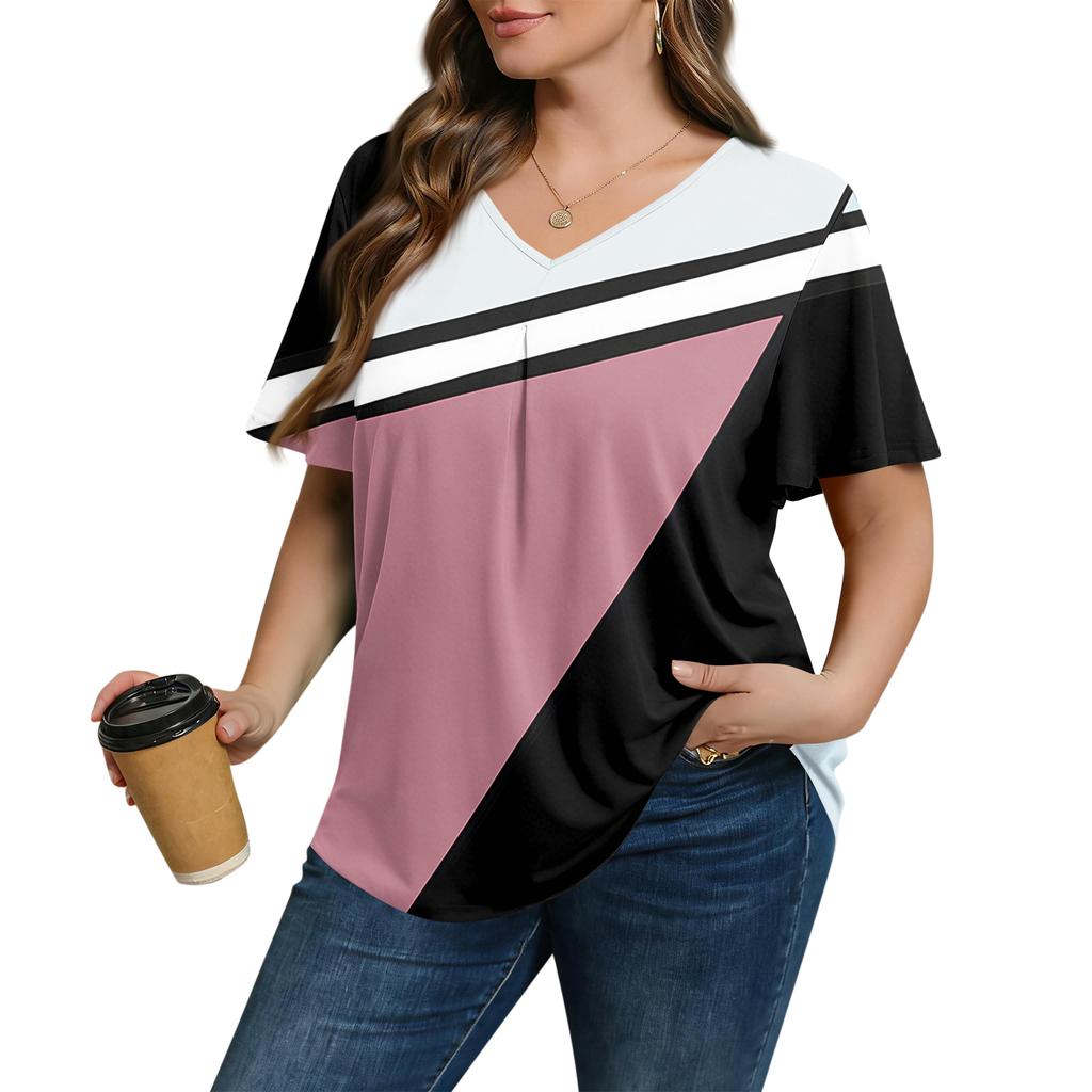 Modische Damen Übergröße Lässige Lockere Kurzarm Elegante V-Ausschnitt Bluse Für die Arbeit