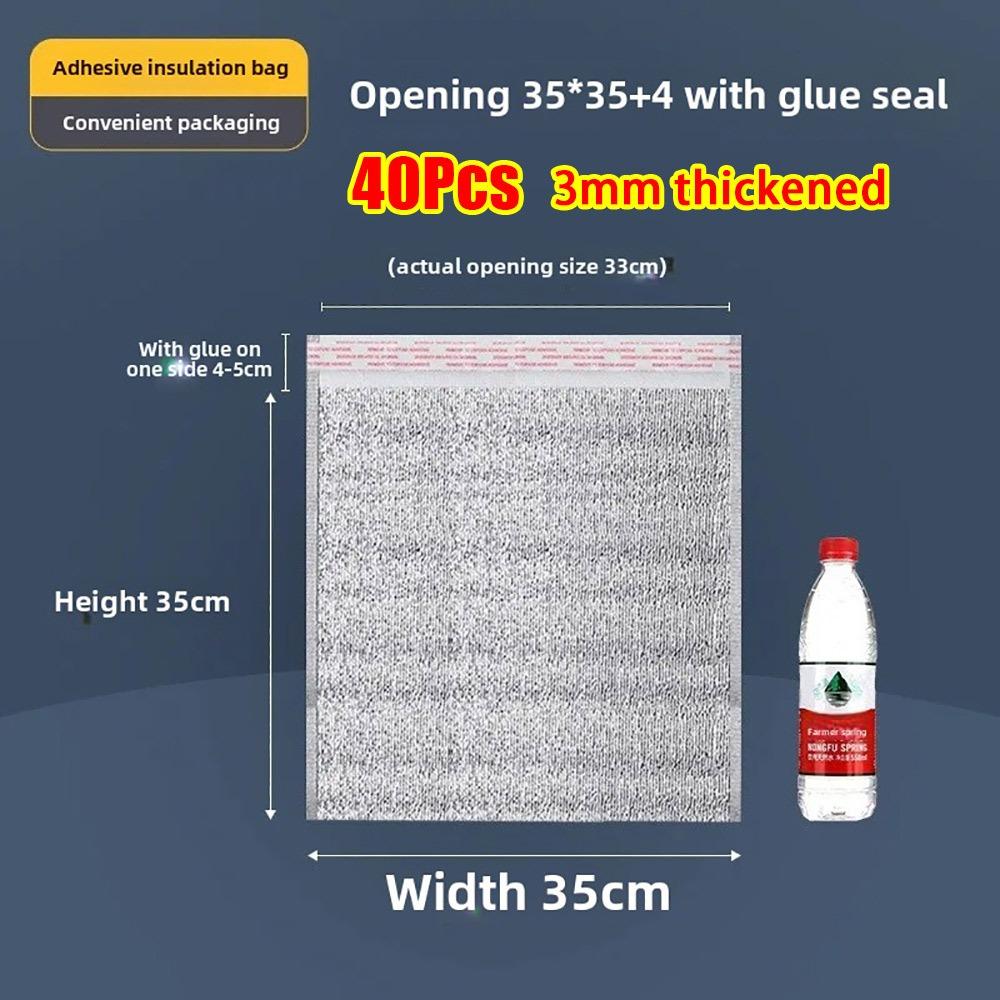 40Pcs/Pack 3mm Thickened Aluminum Foil Bag Food Thermal with Closure Insulation Bag Ice Cold Warm Cooler Bag Delivery Carrier