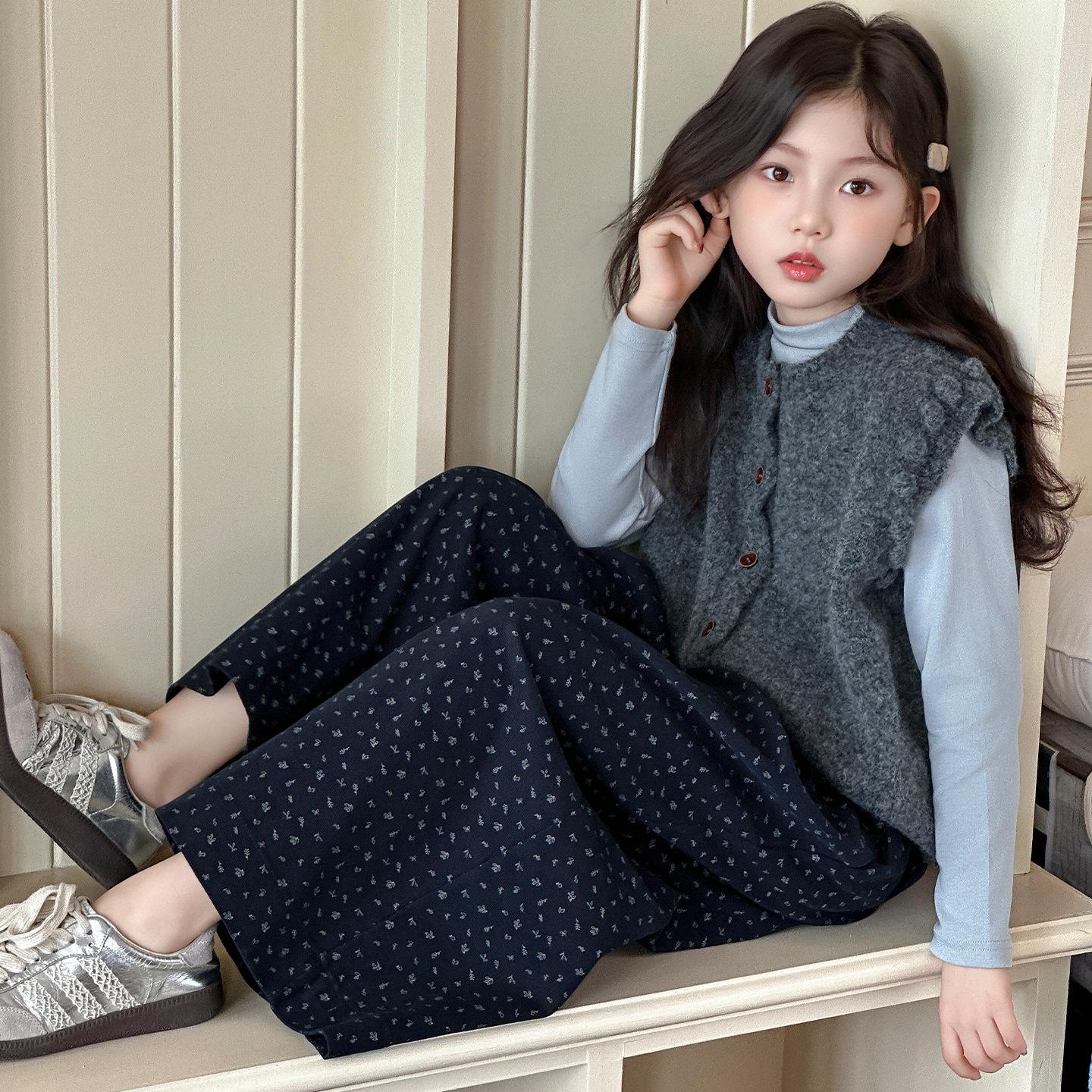 

Модный комплект-тройка для девочек: Топ с длинным рукавом, жилет и брюки на весну/осень 2025 170 cm