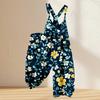 Casual Floral Print Cotton Linen Romper with Adjustable Straps