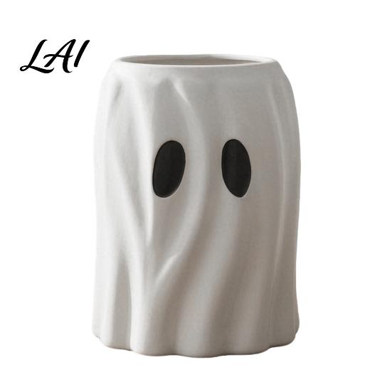 Minimalist Ghost Ornament Cute Flowerpot Resin Halloween Planter for Indoor Home Flower