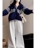 Hong Kong Chic Striped Hooded Cardigan for Women - Autumn/Winter Loose Knit Sweater Coat