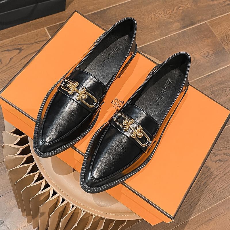 Metall Schnalle Ketten Turnschuhe Frauen Niedrigen Absatz Wohnungen Oxfords Damen Kleine Leder Schuhe Spitz Mocasines Mary Janes Femme