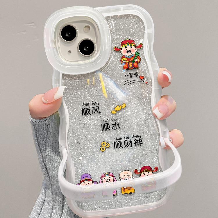 

Подходит для Apple 15 Чехол для мобильного телефона iPhone 13 Five God of Wealth 14 Волнистая сторона Невидимый двойной кронштейн 12 Прозрачный Flash Powder XR iPhone XS Max