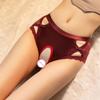 Women Sexy Lingerie Satin Silk Open Crotch Panties Female Lace Transparent Mesh Erotic Briefs See-Through Mid Waist Underwear