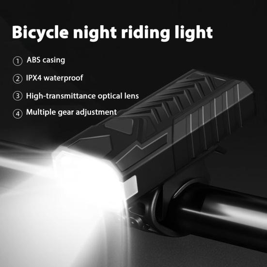 Bicycle Headlight 4 Modes Adjustable IPX4 Waterproof High Lumens Rechargeable Universal MTB Road Mountain Bike Rubber Strap Night Riding Front Lamp