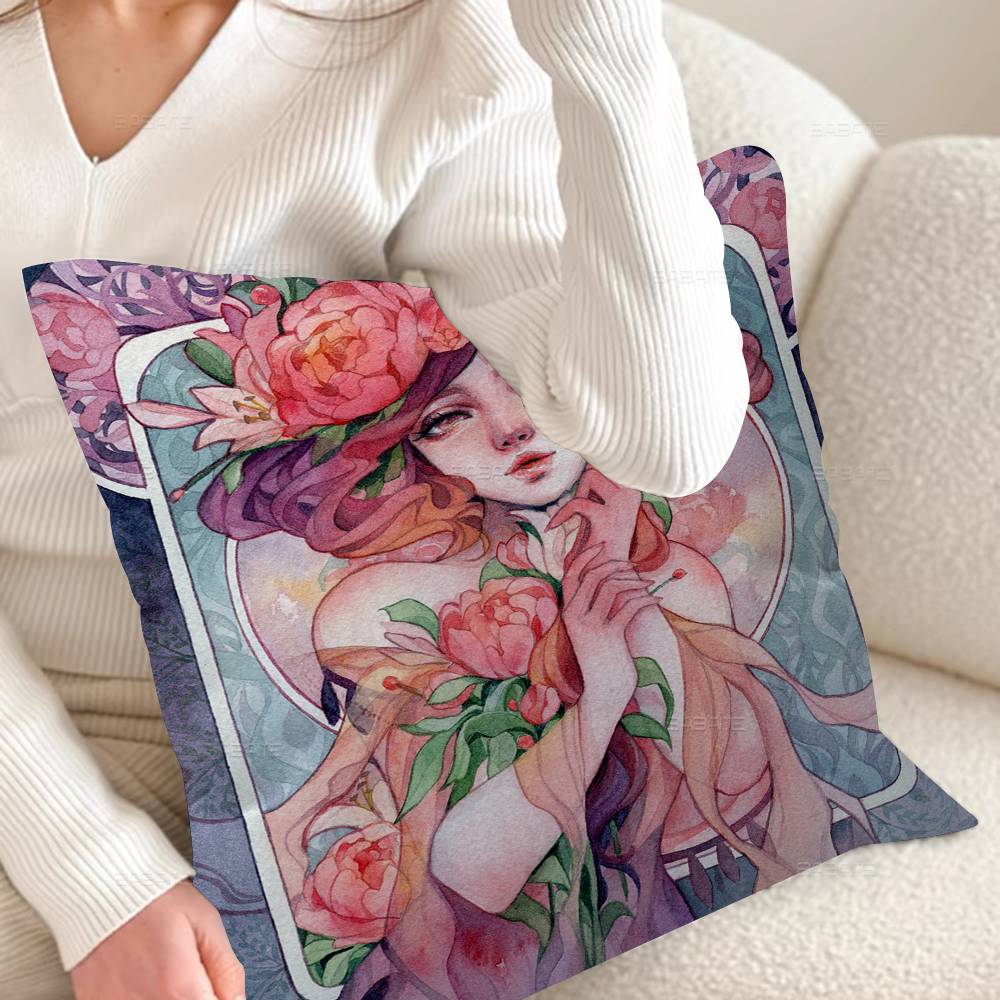 Cartoon Girl Flower Paint Pillow Anime Pillow Sofa Bed Head Pillow Cover Cushion Cover 45x45 Cm Fashion