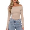 Women's Fashion Color Single Shoulder Long Sleeved Pleated Slim Fit Short Exposed Navel Top