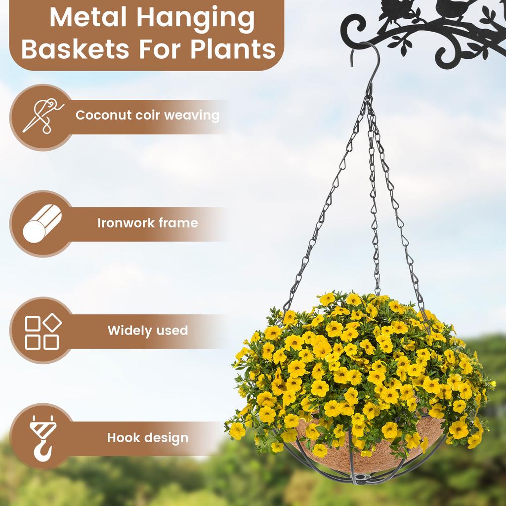 4Pcs 10 Inch Hanging Flower Basket Outdoor Coco Liner Round Hanging Flower Pot with Chain and Hook Metal Plant Basket for Garden