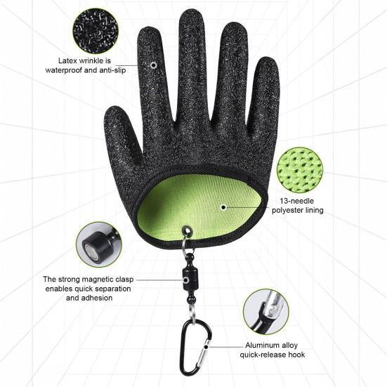 1/2Pcs Fishing Gloves with Magnet Release Anti-Slip Textured Grip Puncture Resistant Waterproof Catch Fish Gloves