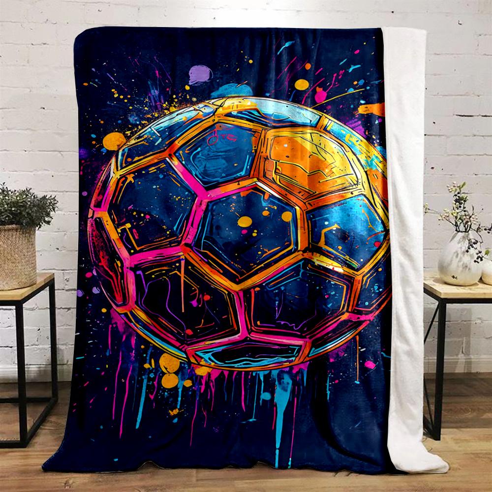 Colorful Splash Soccer Ball printed Flannel blanket for bedroom, living room, sofa, and nap