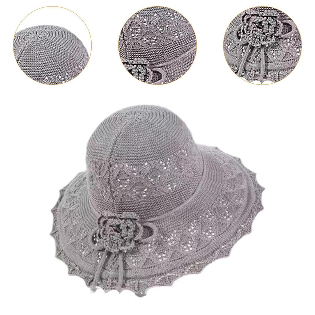 Sun Hat Large with Crocheted Flower Fashionable for Women Ladies Woven Beach Hat for Travel Seaside Holiday Vacation Outdoor
