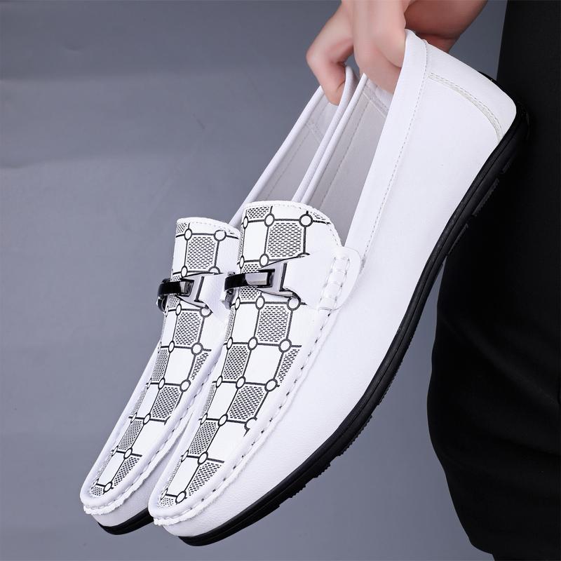 Metal Buckle Black Loafers Genuine Leather Mens Business Formal Shoes Comfortable Casual Shoes Driving Footwear Breathable Mens