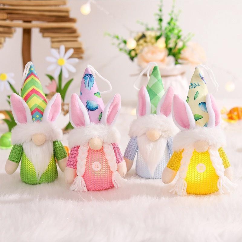 Neue LED Leuchtende Ostertags-Puppendekoration Rosa Liebe Vlies Leuchtende Gesichtlose Puppe Ostergeschenk 1 Stück