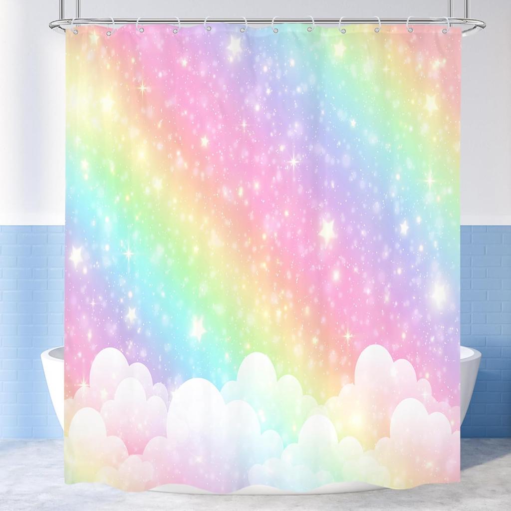 Kids Shower Curtain Cute Cartoon Alphabet ABC Sea Animal Blue Educational Ocean Bathroom Curtain Set Baby Boys Girls BathCurtain