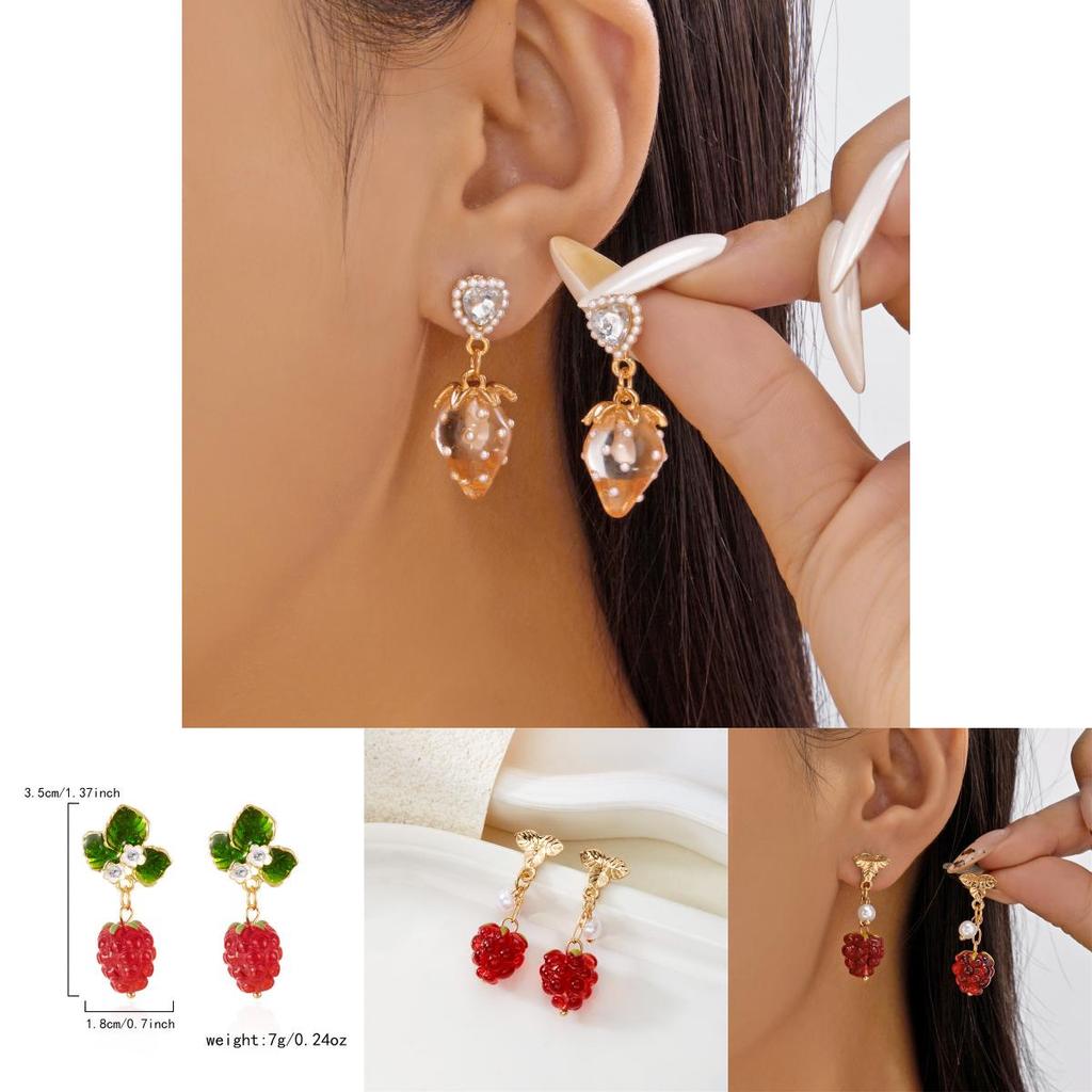 Christmas Strawberry Pendant Earrings With Zinc Alloy Dangle For Women And Men