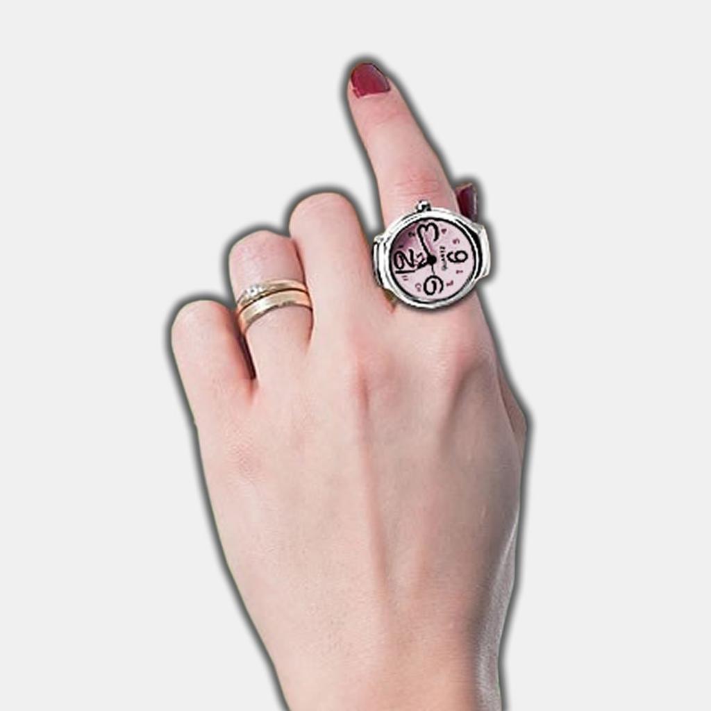 ZooooM Ring Watch, Compact, Fashion Accessory for Women, Fun, Small, Fun Clock Ring Watch, One Size Fits All (Black) ZM-YUBIMAJI-BK