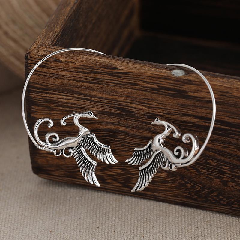 Phoenix Bird Hoop Earrings Gold Color-tone with Hoops