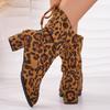 Fashion Fashion Short-thigh Boots Autumn New Pointed Toe Leopard Print Suede Soft Sole Non-slip Wear-resistant Block Heel Single Shoes