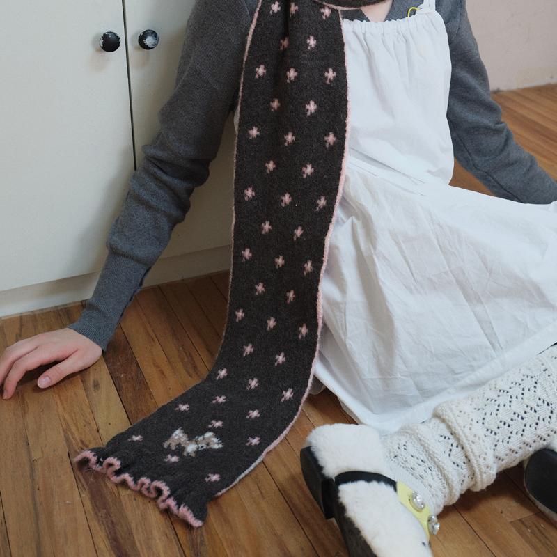 Ladies' Scarves Korean Cartoon Deer Floral Kawaii Sweet Versatile Cute Scarfs Thicked Warm High-Quality Cashmere Knitted Scarfs