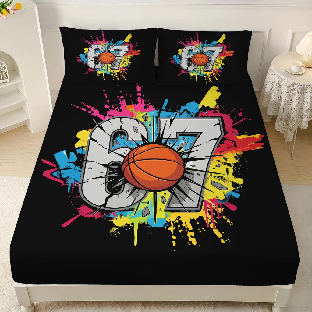 3pcs Contrasting Ink Wash Style 67 Element Print Coreless Bed Sheet Set Multiple Sizes Soft Bedcover Bedroom Bedding