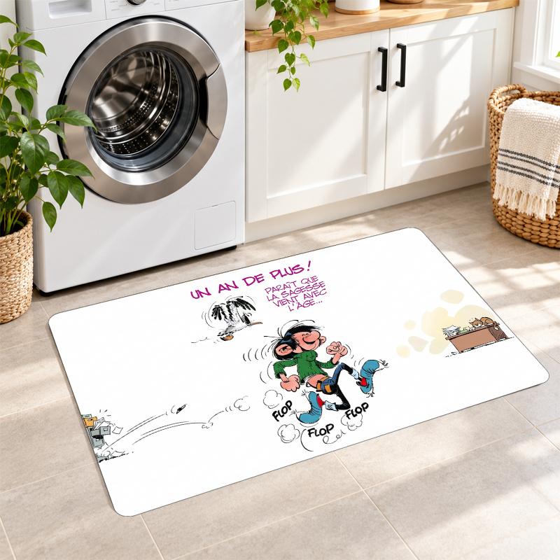 Flannel Kitchen Mat Gaston Lagaffe Soft Area Rug Non Slip Floor Carpet Home Decoration