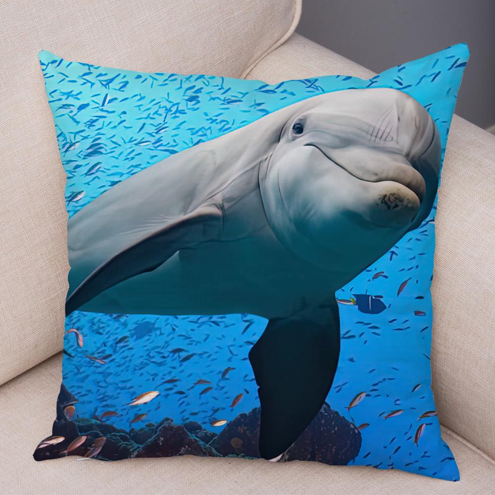 Federa per Cuscino Delfino Vita Marina Motivo Pesci Barriera Corallina Tessuto Morbido Studio Ufficio Casa Decorazione Federa