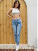 Women's Casual Light Blue Elastic Waist Denim Pants