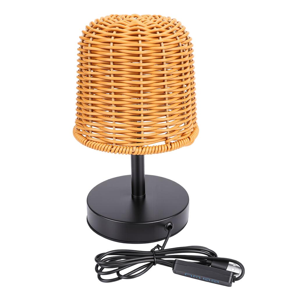 USB Night Light Retro Rattan Table Lamp for Living Room Bedroom Bedside Dimmable 3 Color Temperature