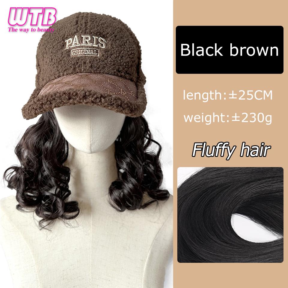 WTB Synthetic Hat Short Curly Hair Wig Integrated Women's Fashion Age-reducing Autumn and Winter Warm Baseball Hat Wig