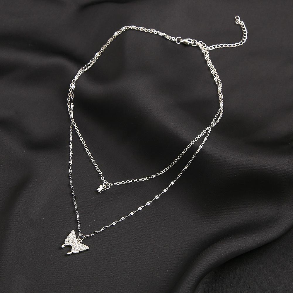 Double butterfly pendant necklace design sense Instagram style collarbone chain