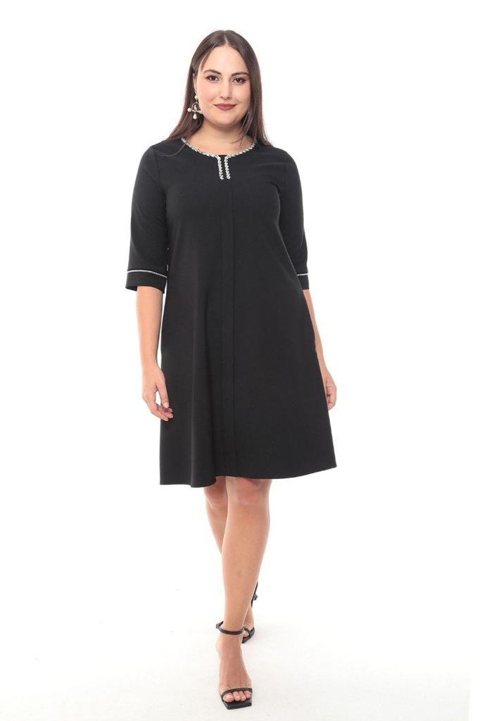 Women's Big Size Dress Plus Size Dress with Collar and Sleeve Stone Accessory Detail