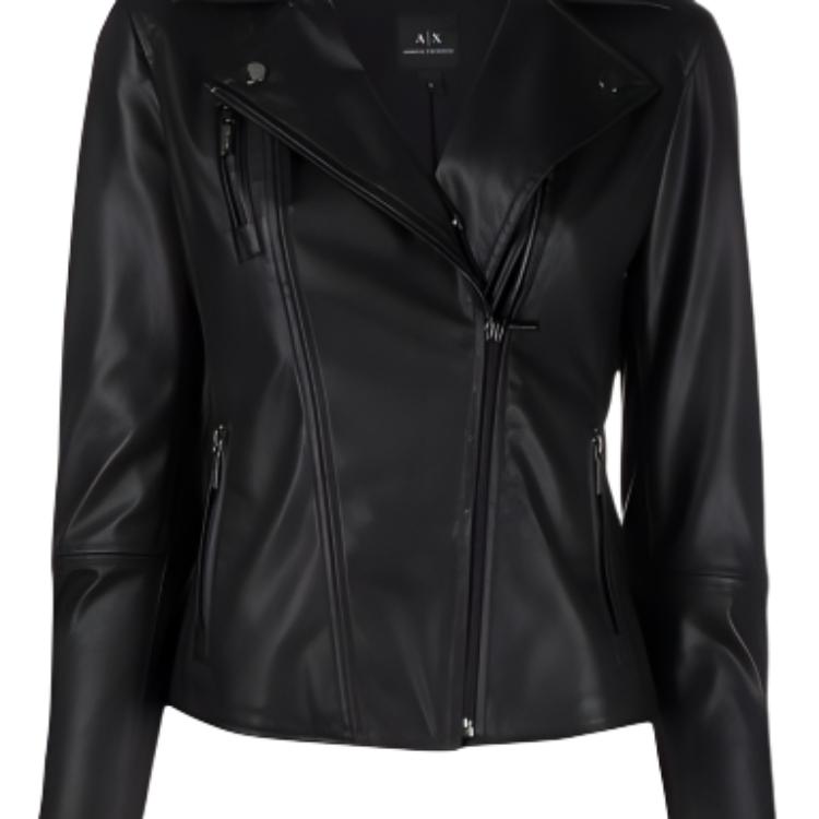 Armani Exchange FW21 Solid Color Faux Leather Motorcycle Jacket Women jackets Black 8NYB13-YNVLZ-1200