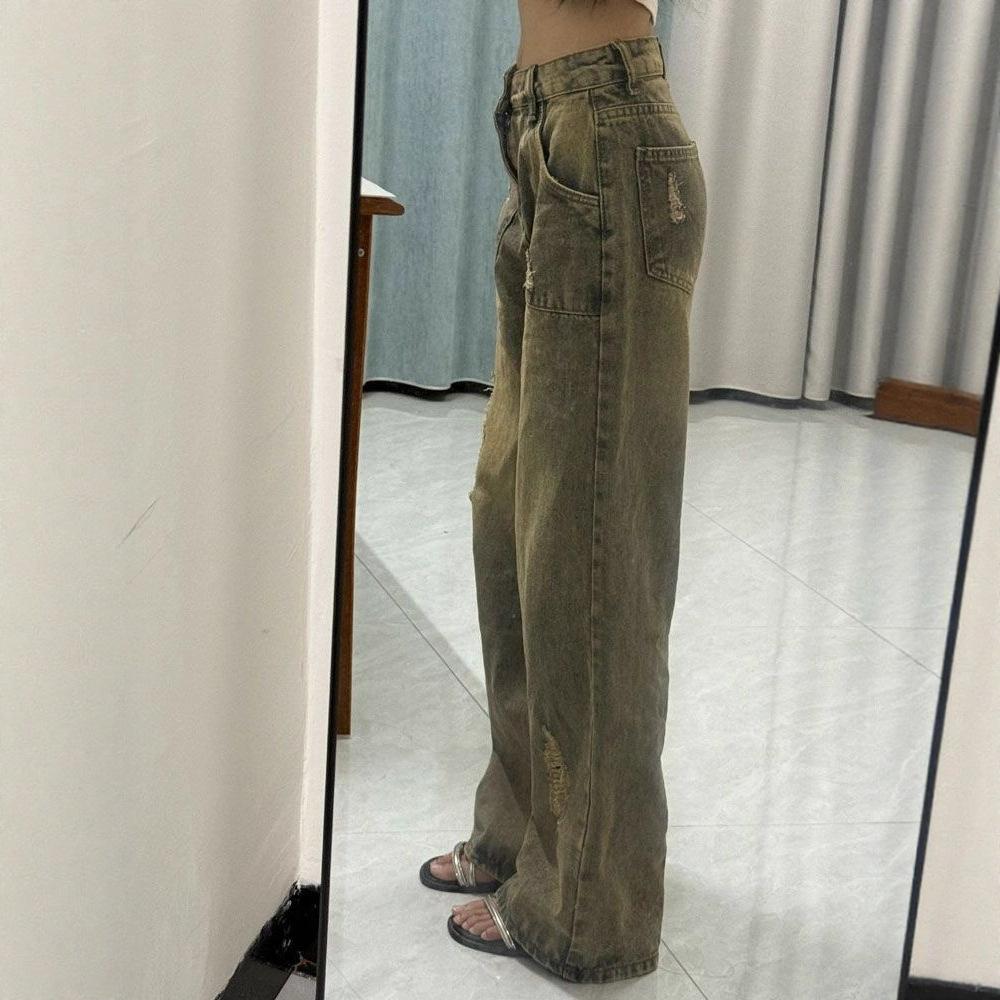 Jeans Women Fall Do Old Retro Big Yards Dragging The Ground Thin Loose Wide-leg Straight Pants Retro Street Style Baggy Long Jeans for Ladies