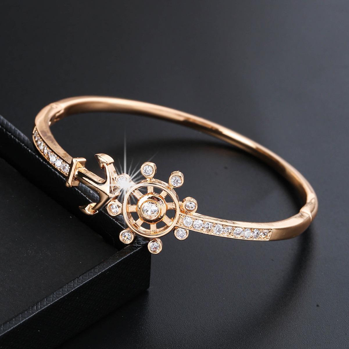 

Новый модный креативный якорь в форме лодки, индивидуальный дизайн, простой глянцевый браслет с микроинкрустацией из циркона на каждый день золотой