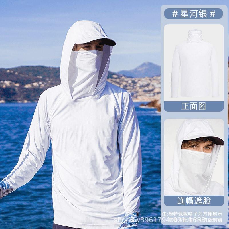 Mens UPF 50 Quick-Dry Fishing Sun Protection Hooded Rash Guard T-Shirt Beach Surfing Outdoor Activities
